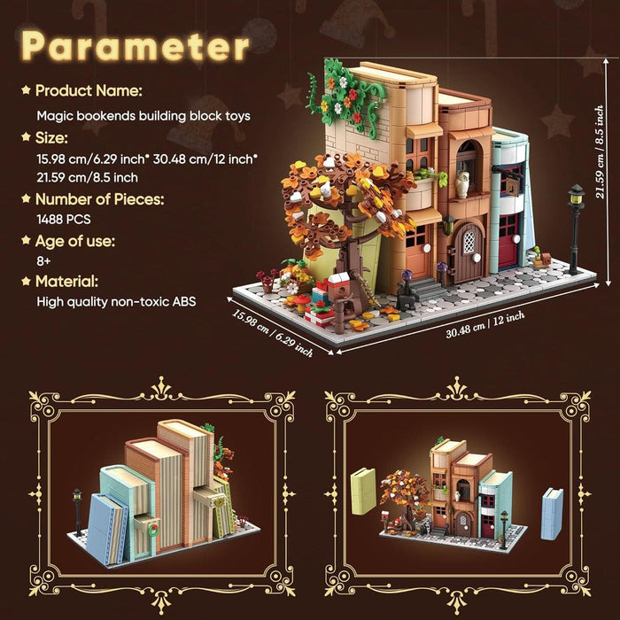 Bookend Magic House Building Kit, Home Decorative for Building Block Toy, Bookcase Miniature House Model Building, Cool Bookshelf Organizer and Home Decor 1488Pcs