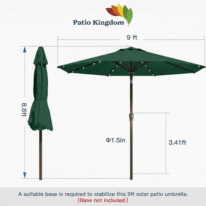 9FT Solar Umbrella 32 LED Lighted Patio Umbrella Table Market Umbrella W/Tilt and Crank, Uv-Resistant Outdoor Umbrella for Pool, Garden, Deck, Forest Green