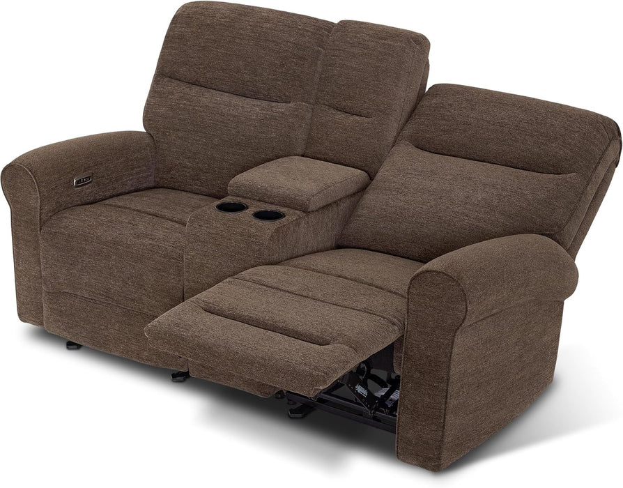 78.3" Wall Hugger Power Loveseat Recliner Sofa with Console, Reclining Loveseat with USB Ports, Cup Holders, for Small Spaces Living Room RV, Fabric PR635M2 (Dark Brown)