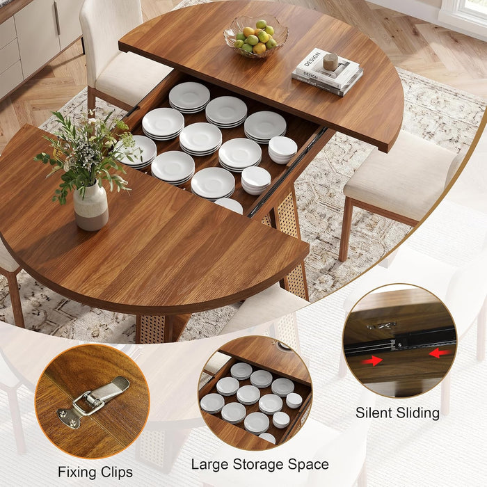 43"-59" Extendable round Dining Table for 4-8, Cross Leg | Modern Kitchen Oval Dining Table with Removable Leaves, Wood Base with Storage Shelf for Kitchen Living Room, Walnut