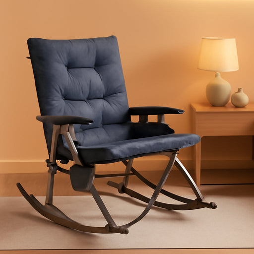 Oversized Folding Rocking Camping Chair, Padded Portable Rocker Chair for Patio, Lawn and Outdoors, Heavy Duty Hard Armchair for Adults Supports 400Lbs, Grey