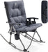 Oversized Folding Rocking Camping Chair, Padded Portable Rocker Chair for Patio, Lawn and Outdoors, Heavy Duty Hard Armchair for Adults Supports 400Lbs, Grey