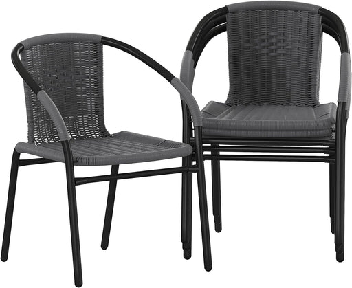 Lila Modern Rattan Indoor/Outdoor Stackable Dining Chairs, Stacking Rattan Bistro Chairs for Patio or Restaurant, Set of 4, Gray