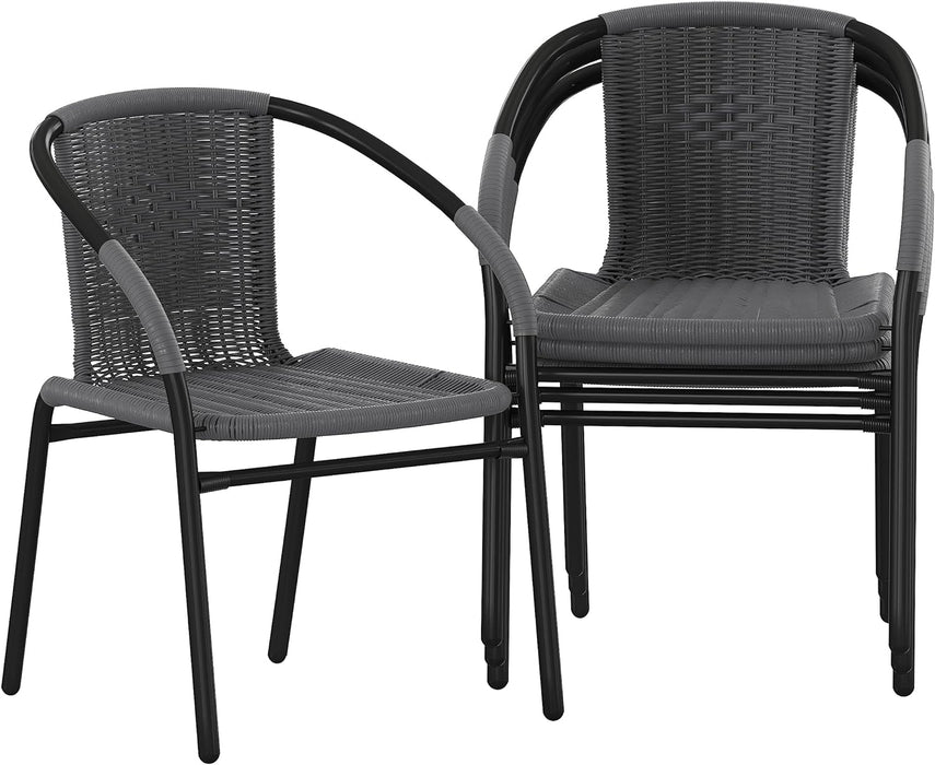 Lila Modern Rattan Indoor/Outdoor Stackable Dining Chairs, Stacking Rattan Bistro Chairs for Patio or Restaurant, Set of 4, Gray