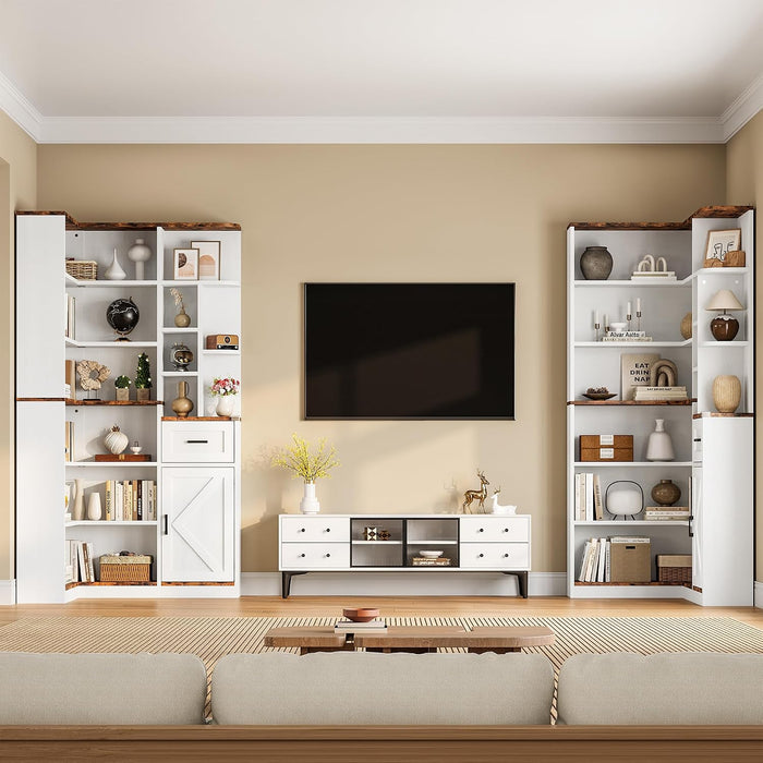 74'' Tall Corner Bookshelf - 6-Tier Book Shelf with Drawer and Cabinets, L-Shaped Bookcase Open Storage Shelves Modern Display Shelf for Home, Office