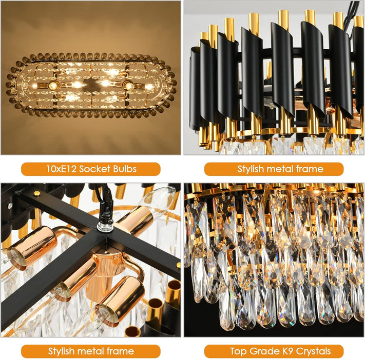 Crystal Chandelier Pendant Light Black Gold 32Inch
