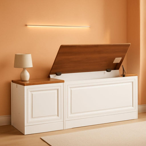 Storage Bench 47.2Inch White Walnut Entryway Organizer