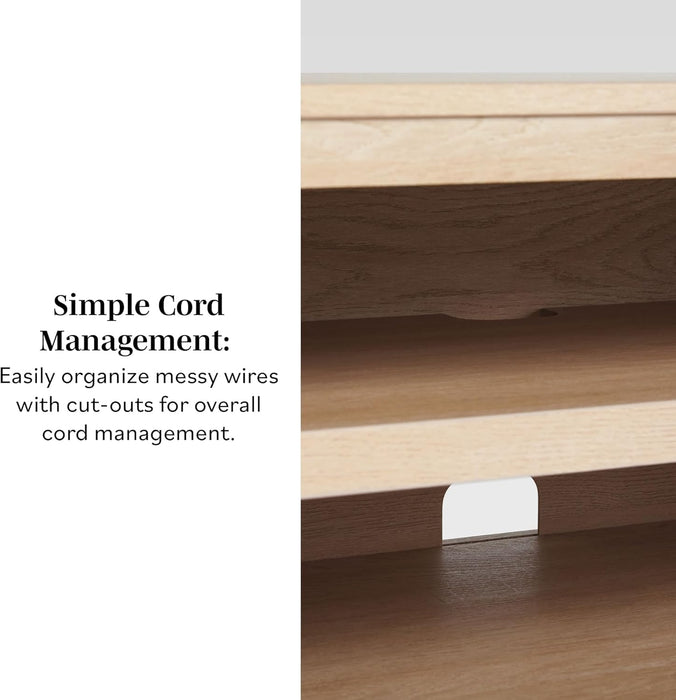 Destin Modern Minimal Rattan-Door TV Stand for Tvs up to 80 Inches, 70 Inch, Coastal Oak