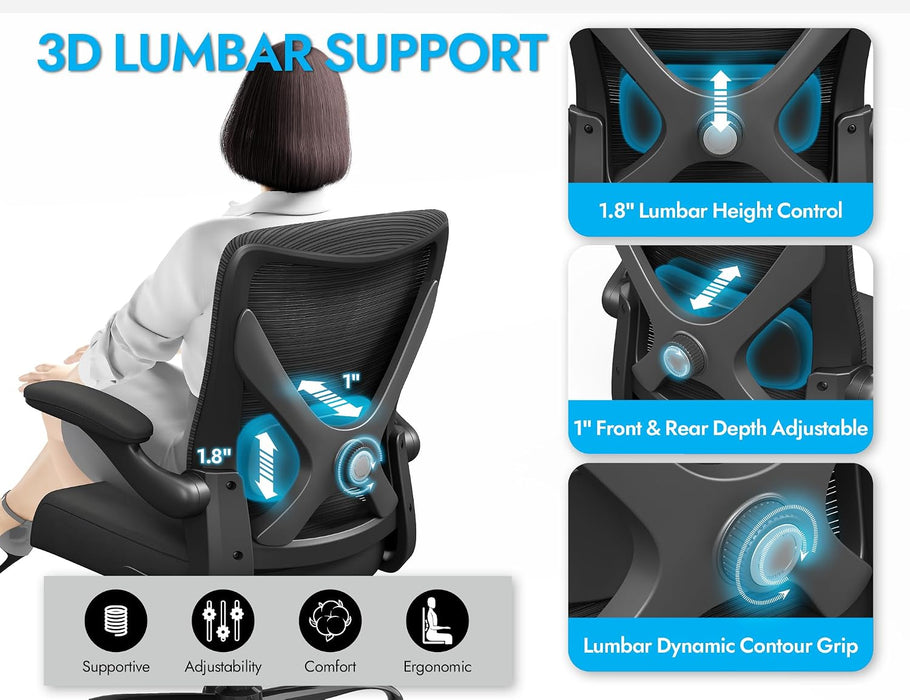 Office Chair: 330LBS Mesh Ergonomic Desk Chair Comfy with 3D Lumbar& Swivel