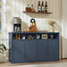 55-Inch Fluted Buffet Cabinet with 4 Doors,Dark Blue | Fluted Wood Credenza with Adjustable Shelves and Open Storage for Dining Rooms, Kitchens, Entryways or Living-Room Media