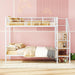 Full over Full Metal Bunk Bed with Storage Ladder and Wardrobe, Modern Iron Bunk Bed Frame with Built-In Shelves and Guardrails for Bedroom, White
