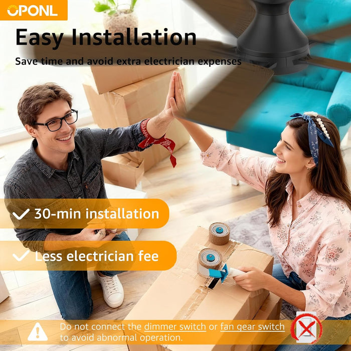 52 Inch Ceiling Fans with Light, Black Ceiling Fan with Light and Remote Control, Dimmable LED, Noiseless DC Reversible Motor, Flush Mount, Low Profile Ceiling Fans for Indoor/Outdoor Use