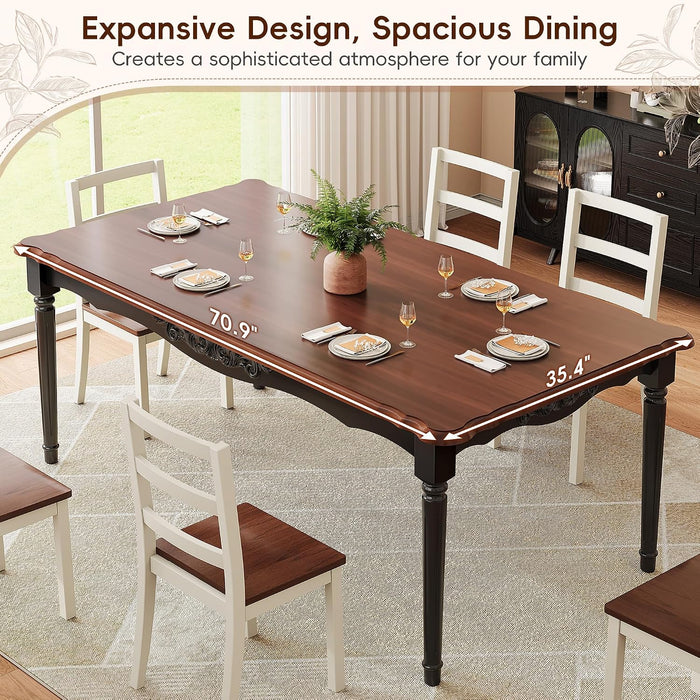 Elegantly Carved Dining Table,70.9" Solid Wood Kitchen Table for 6,WN&BK
