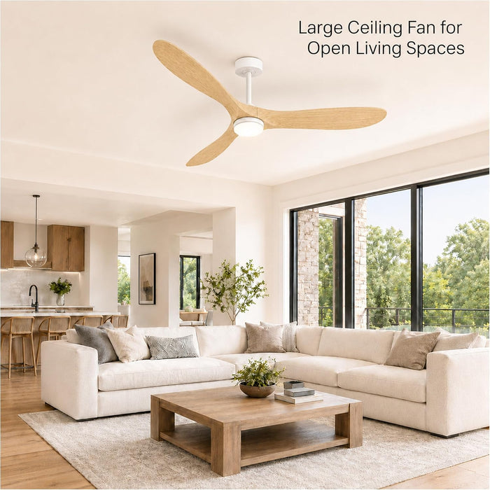 60" Ceiling Fan with Light, Oak Wood-Look ABS Plastic Blades