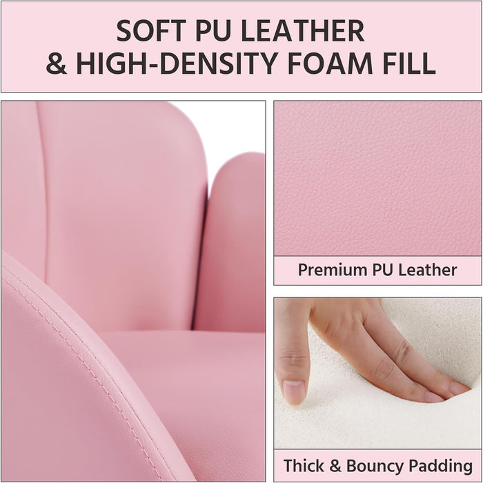 Modern PU Leather Armchair, Flower Shaped Makeup Chair Vanity Chair with Golden Metal Legs for Living Room/Makeup Room/Bedroom/Home Office/Kitchen, Simple Pink