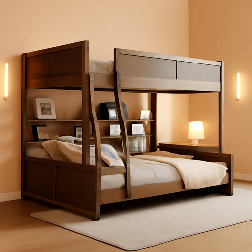 Full XL over Queen Bunk Bed with Storage Cabinets and USB Ports, Solid Pine Wood Frame, Safety Guard Rails, No Box Spring Needed (Wood2, Full XL over Queen)