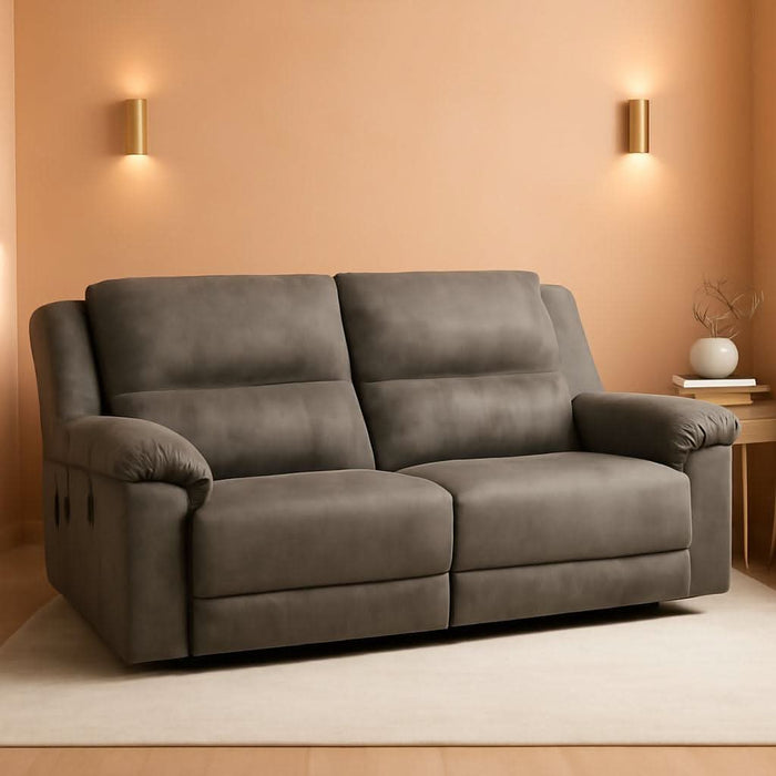 Laresview Contemporary Faux Leather Manual 2 Seat Reclining Sofa, Gray