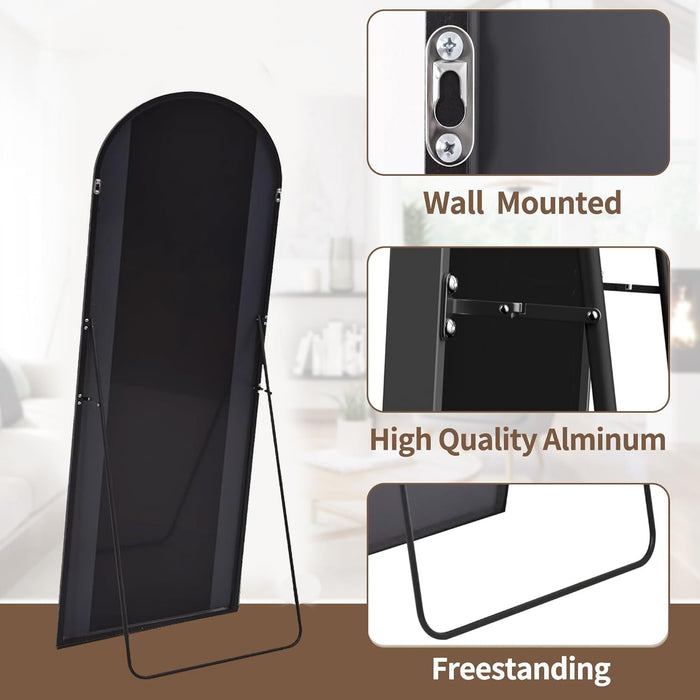Full Length Mirror, 70"X26" Arched Full Body Floor Mirror with Stand, Hanging or Leaning, Standing, Wall Mounted with Aluminum Frame for Bedroom Living Room (Black)