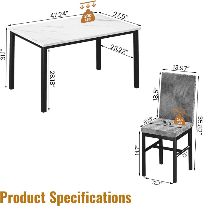SlateGrey Marble Tabletop Five Piece DiningSet Premium