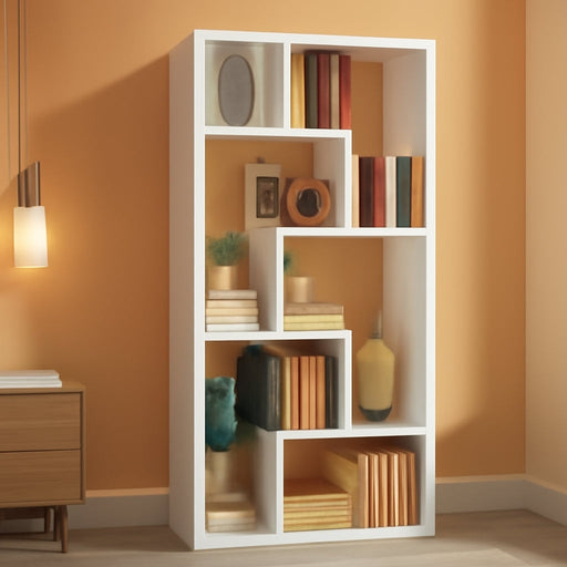 Geometric Bookcase 6-Shelf Industrial Bookshelf White Etagere Bookcase Tall Storage Display Bookshelf with Thicken Shelf for Living Room Home Office