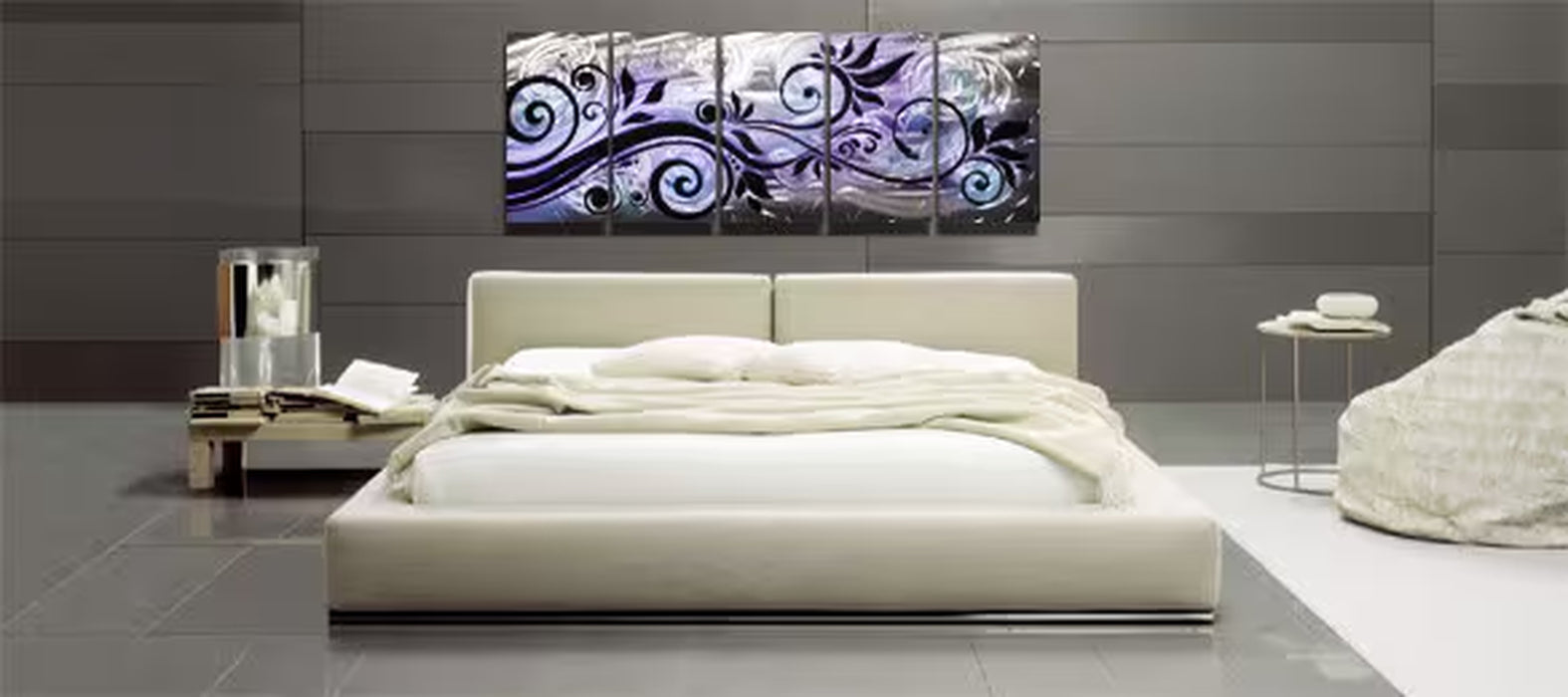 Purple Metal Wall Art Panels Silver Wall Art Modern Abstract Art Work Black Blue Home Decor Painting "Whispering Wind" by Brian Jones