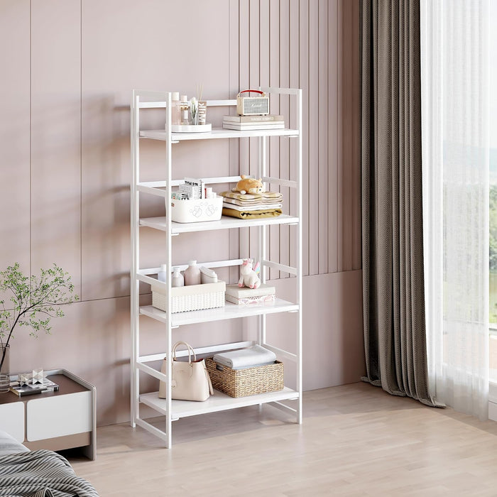 Vintage Multifunctional Folding Bookshelf, No-Assembly Plant Stand Storage Rack Shelves for Home Office (All White, 4-Tier)