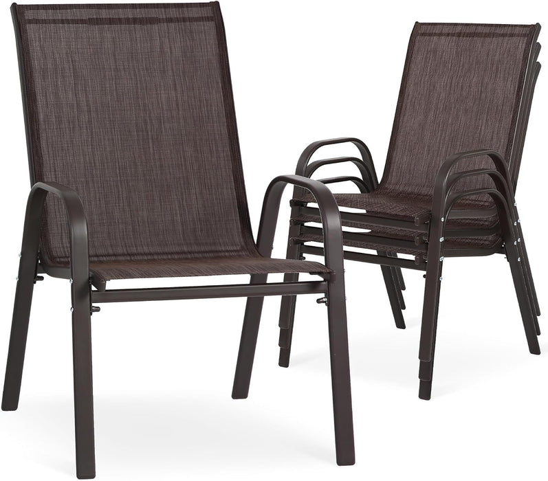 24.4" Wide Outdoor Patio Stackable Chairs Set of 4, Brown