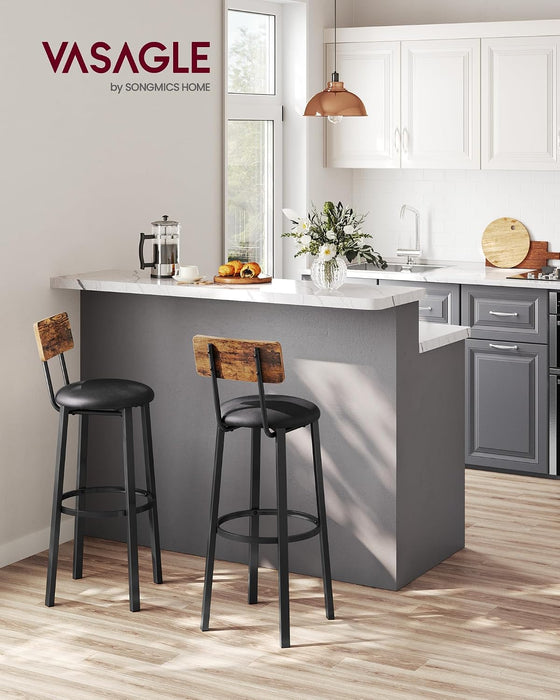 VASAGLE Bar Stools Set of 2, Barstools 29.7 Inches with Back, Modern Basic | Bar Height Stools, Bar Chairs, Steel Frame, Easy Assembly, Rustic Brown and Black, BARNET Collection ULBC069B81