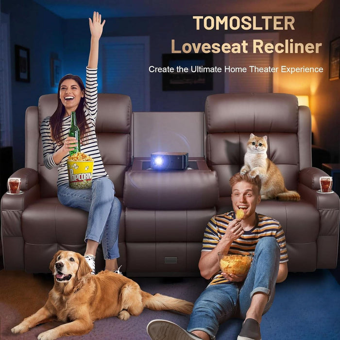3-Seater Loveseat Recliner Sofa, Home Theater Seating Reclining Couch with Flip Middle Backrest, RV Wall Hugger Sleeper with LED Lights, Massage, Dawer & Cup Holders, 150° Recline for RV & Living Room