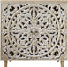 Handcrafted Oak Wood Cabinet With Floral Embellishments