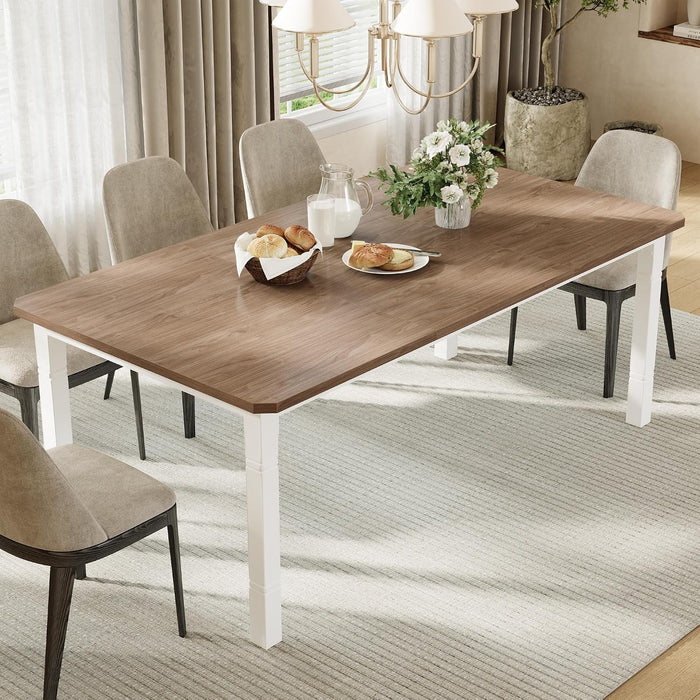 Large Dining Table for 6-8 People, 79" Wooden Kitchen Table | Kitchen Table with Sturdy Metal Frame, Dining Room Table for Dining Room, Kitchen, White Leg & Natural