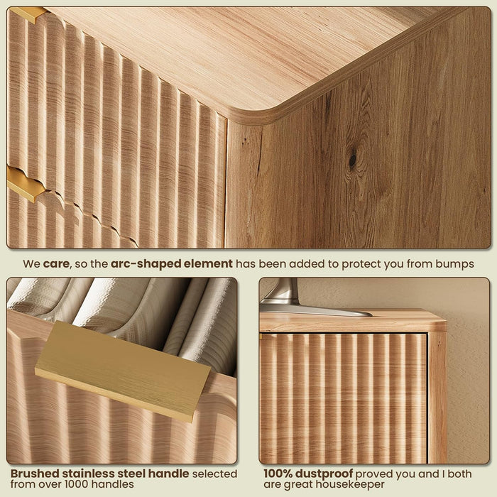 63" Wide Fluted 9 Drawers Dresser for Bedroom,Curved Edge,Oak