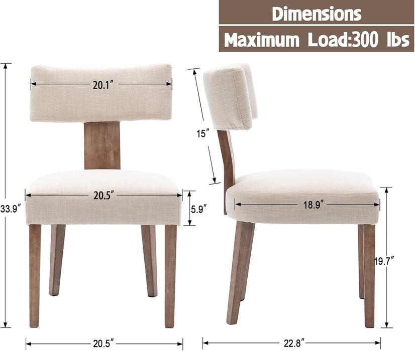Mid Century Modern Dining Chairs Set of 2, Upholstered Wooden Dining Room Chairs, Farmhouse Kitchen Chairs, Accent Armless Side Chairs with Curved Back for Living Room, Beige Linen, 2PCS