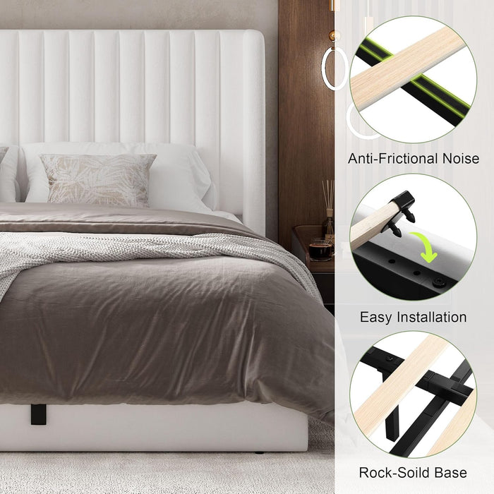 Full Size Lift up Storage Bed Frame, Velvet Upholstered Platform Bed Frame with Wingback Headboard, Hydraulic Storage, No Box Spring Needed, White