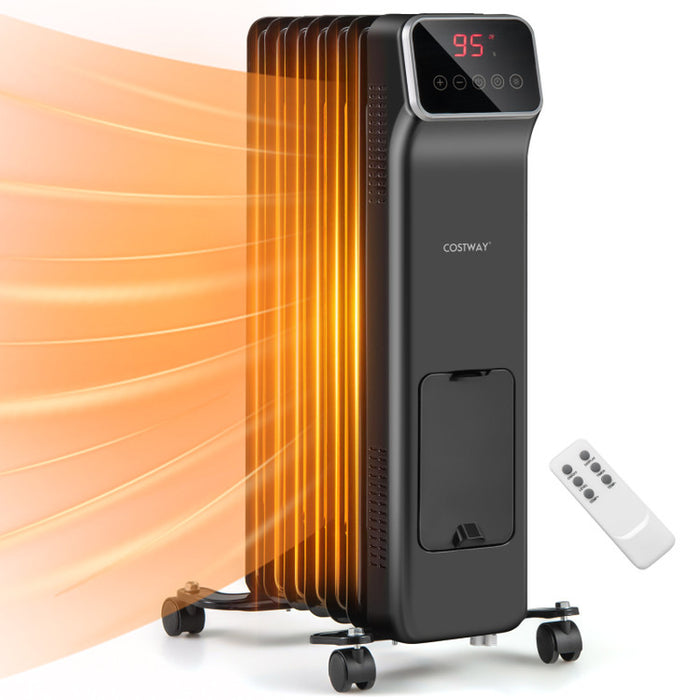 1500W Oil Filled Radiator Heater with Remote Control 3 Modes 24H Timer