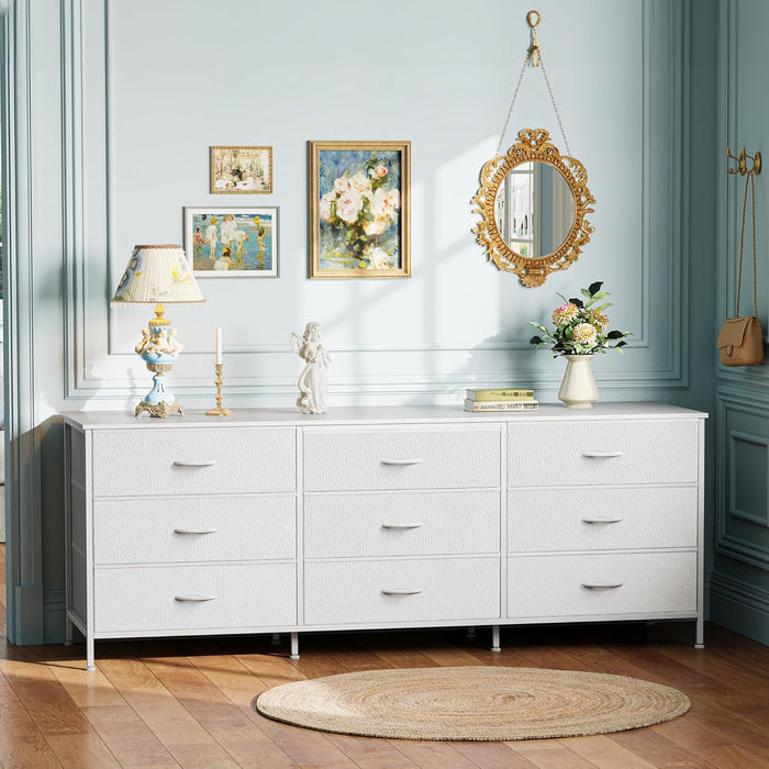 63 Inch White Dresser With EntertainmentCenter Storage