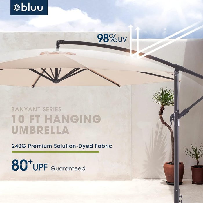 WUFF  10Ft Patio Offset Umbrella Cantilever Umbrella Hanging Market Umbrella Outdoor Umbrellas with Crank & Cross Bases(Beige)