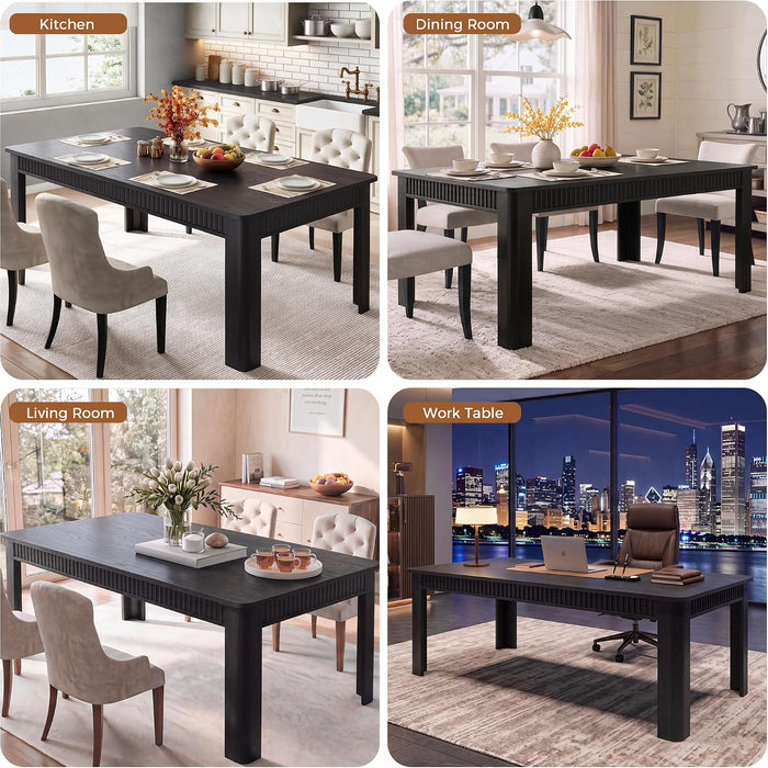 70" Rectangle Dining Table for 6-8, Wooden Kitchen Table, Black