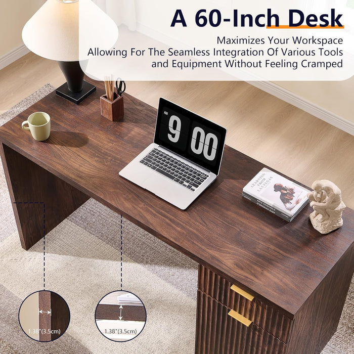 60-Inch Classic Dark Walnut Executive-Grade Desk Study