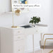 Daisy Vanity Dressing Table or Makeup Desk with 4-Drawers and Brass Accent Knobs, White Wood