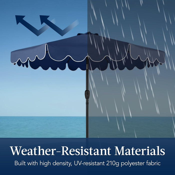 9Ft Patio Market Umbrella with Scallop Trim, Uv-Fade-Resistant 210G Canopy, Crank & Tilt, Wind Vent, Heavy-Duty Frame - Navy