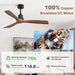 Wood Ceiling Fan No Light, Walnut, 52" Ceiling Fan without Light, Flush Mount, Modern Solid Wood 3 Blade Ceiling Fans with Remote for Indoor Farmhouse Bedroom Living Room Outdoor Patio Porch