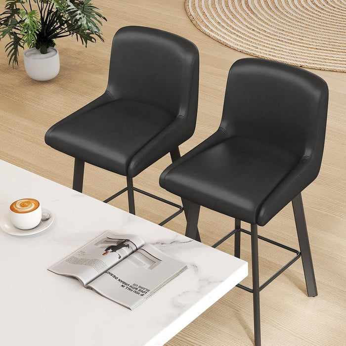 Swivel Bar Stools, 29''H Upholstered Barstools with Backs, Modern Counter Height Bar Stool Chairs for Kitchen Island, Metal Legs (Black- Faux Leather, Set of 3-29" H)