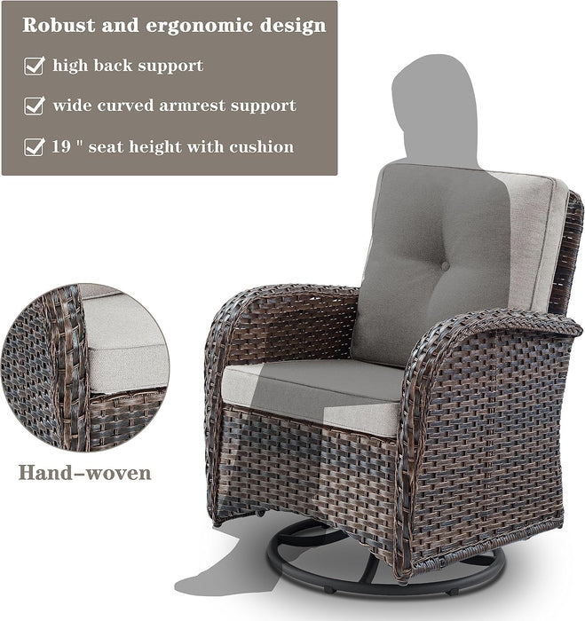Patio Furniture Swivel Glider PE Wicker Chairs, Outdoor Swivel Rocker Seating with Cushions for Porch Deck Balcony, Brown/Beige