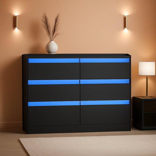 47.2" Modern Black Dresser with Power Outlet and LED Lights