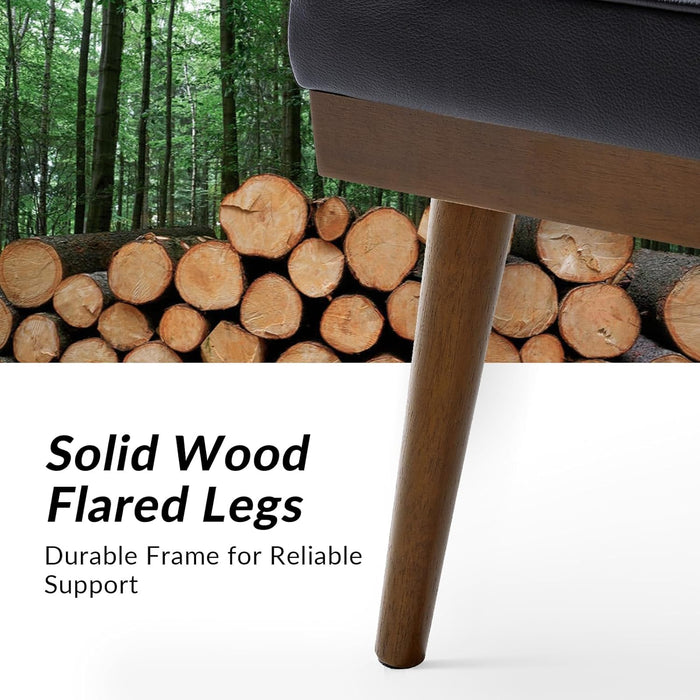 Genuine Leather Square Coffee Table, Button Tufted Upholstered Ottoman Coffee Table with Solid Wooden Flared Legs, Mid-Century Modern Extra Seating for Living Room, Navy