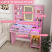 Vanity Desk with Mirror and Lights, Makeup Vanity with Transparent Top & RGB Drawers, Girls Vanity Table with Lighted Mirror for Bedroom Featuring 3 Modes & Outlet, Pink