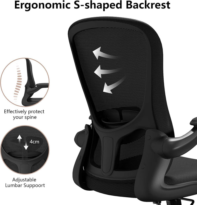 Ergonomic Office Chair, Comfort Swivel Home Office Task Chair, Breathable Mesh Desk Chair, Lumbar Support Computer Chair with Flip-Up Arms and Adjustable Height