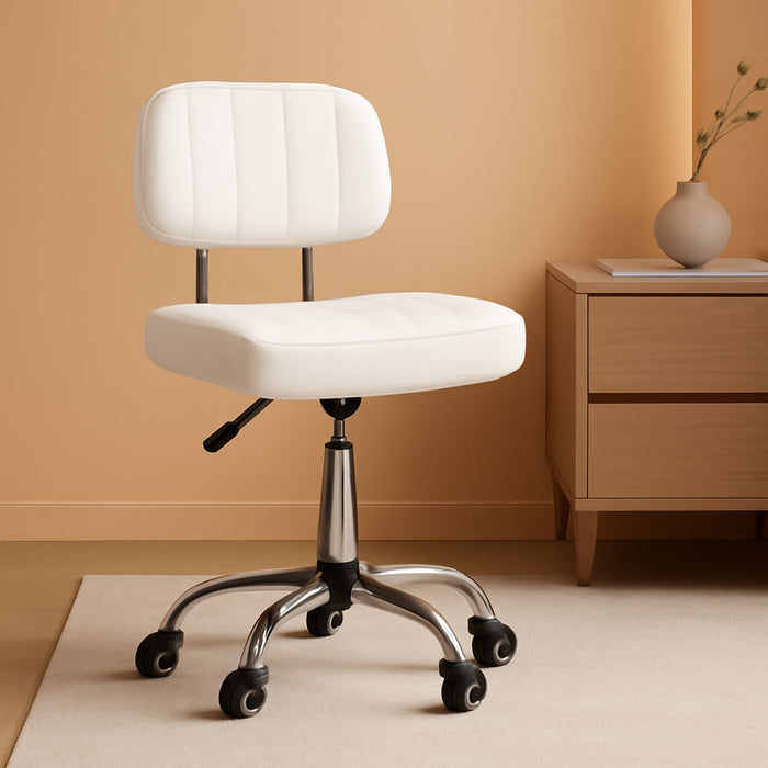 White Square Swivel Stool with Wheel for Work SPA Shop Massage Height-Adjustable and Cost-Effective Rolling Stool Chair with Back