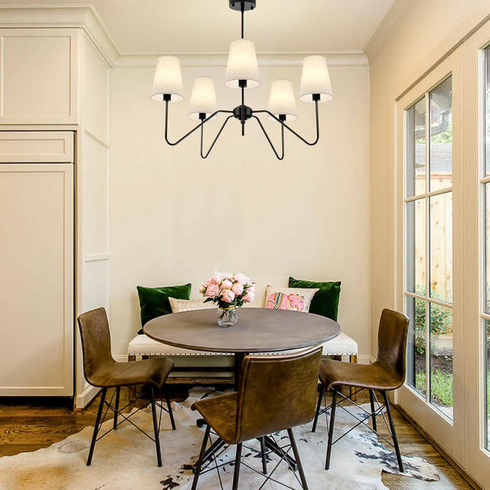 5-Light Modern Chandeliers, Pendant Lights Fixture with Linen Beige Fabric Shade for Living Room Dining Room Bedroom Hallway Entryway, Height Adjustable,E12